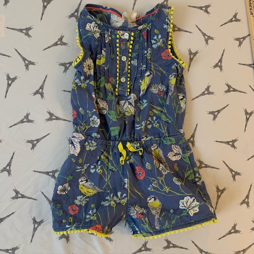 Mini Boden Blue Floral Romper with Yellow Trim. 2-3y. 100% cotton.